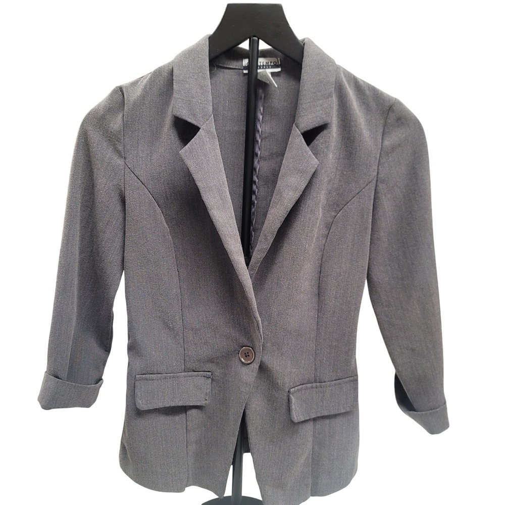 Vintage Contempo Casuals Women's Gray Blazer Jacket Sz S Button‎ Unlined Office